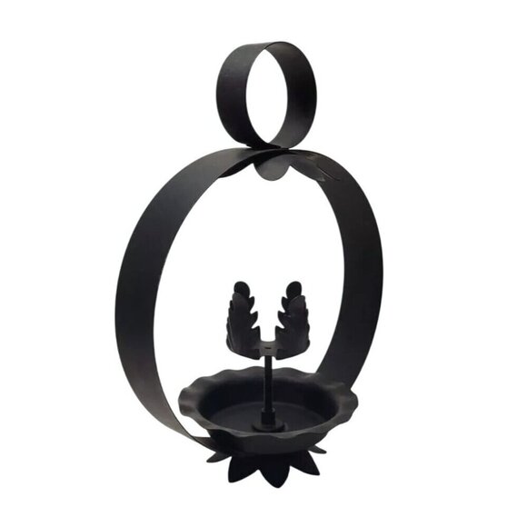 Decorative Black Metal Candle Holder With Floral Design For Home Décor Farmhouse - Picture 1 of 9